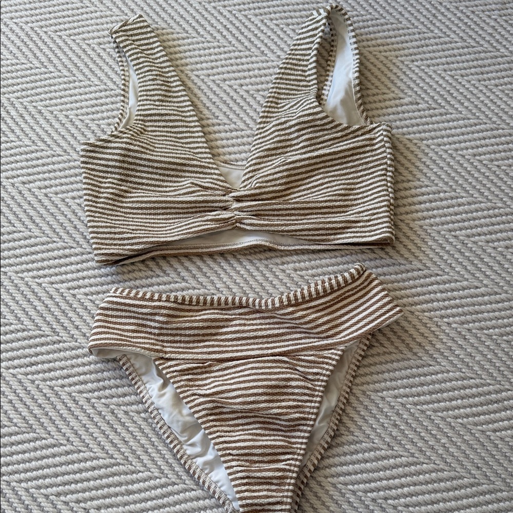 Montce Striped Bikini in Cream and Brown